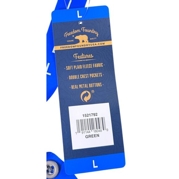 Freedom Foundry Fleece Shirt Mens L Plaid Green & Beige Long‎ Sleeve - Picture 8 of 9